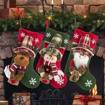Рождественский чулок, подвесное украшение на елку, плюшевые носки с Санта-Клаусом, оленями, снеговиками, конфетами для вечеринок в офисе B