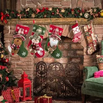 Рождественский чулок, подвесное украшение на елку, плюшевые носки с оленями в виде снеговика и конфетами A