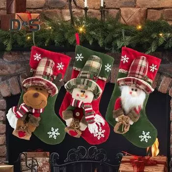 Рождественский чулок, подвесное украшение на елку, плюшевые носки с Санта-Клаусом, оленями, снеговиками, конфетами для вечеринок в офисе A