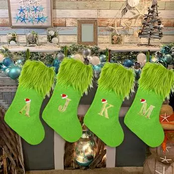Рождественский чулок, подвесной зеленый эльф, чулок, искусственный мех, сумка для сладостей, держатель для конфет B