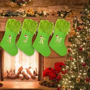 Рождественский чулок, подвесной зеленый чулок эльфа, искусственный мех, сумка для сладостей, держатель для конфет, подарочная упаковка, мешочек для рождественского камина, елки, декор O