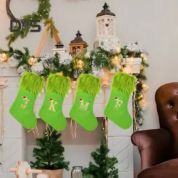 Рождественский чулок, подвесной зеленый чулок эльфа, искусственный мех, сумка для сладостей, держатель для конфет, подарочная упаковка, мешочек для рождественского камина, елки, декор S