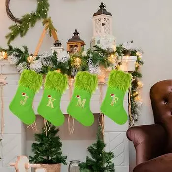Рождественский чулок, подвесной зеленый чулок эльфа, искусственный мех, сумка для сладостей, держатель для конфет, подарочная упаковка, мешочек для рождественского камина, елки, декор C