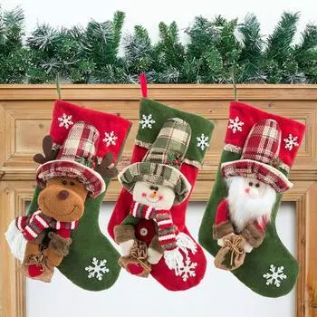 Рождественский чулок, рождественская елка, подвесное украшение, плюшевые носки в виде оленей Санты, снеговика, конфет для B