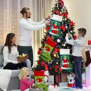 Рождественский чулок с ремешком, милые зеленые монстры, плюшевые носки, сумка для конфет, подвесной орнамент для рождественской елки, мягкая ткань, Рождественский подарочный пакет зелёный