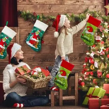 Рождественский чулок с ремешком, милые зеленые монстры, плюшевые носки, сумка для конфет, подвесной орнамент для рождественской елки, мягкая ткань, Рождественский подарочный пакет светло-зеленый