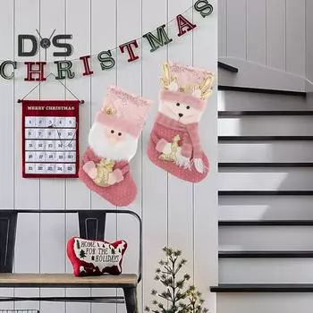 Рождественский чулок с розовыми блестками, плюшевый чулок для подвешивания, снеговик, лось, Санта-Клаус, мешок с конфетами, рождественский чулок для украшения каминной полки на елке Snowman
