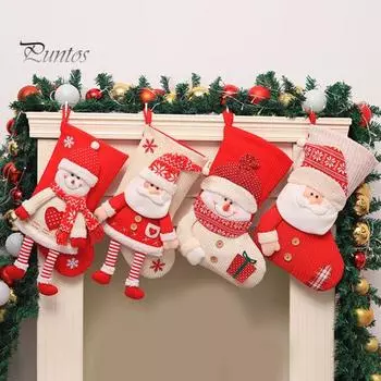 Рождественский чулок с широким отверстием, большой размер, вязаный, устойчивый к разрыву, милый макет сцены, супер мягкий подвесной 3D-кукла Санта-Снеговик, подарочная сумка для рождественской елки