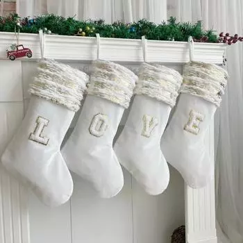 Рождественский чулок с вышивкой и ремешком, износостойкие носочки большой емкости с рождественскими буквами, подвесное украшение One Size C