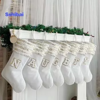 Рождественский чулок с вышивкой и ремешком, износостойкие носочки большой емкости с рождественскими буквами, подвесное украшение One Size M