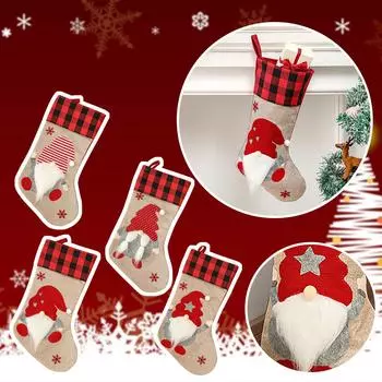 Рождественский чулок Санта-Рождественский чулок Сумка для конфет Рождественская вечеринка Подарочная сумка Безликий гном Сумка для конфет