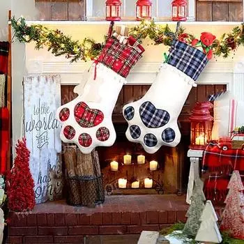 Рождественский чулок в форме лапы/кости питомца, рождественский подвесной чулок с бирками для праздничного декора камина C