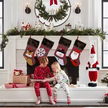 Рождественский чулок в клетку, праздничный чулок с 3D-узором, подвесной рождественский чулок