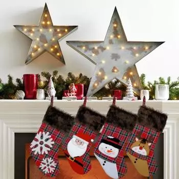 Рождественский чулок в клетку, праздничный чулок с 3D-узором, подвесной рождественский чулок для семьи, рождественской елки, украшения камина B