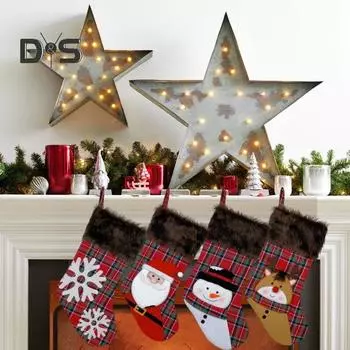 Рождественский чулок в клетку, праздничный чулок с 3D-узором, подвесной рождественский чулок для семьи, рождественской елки, украшения камина B