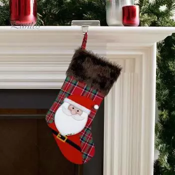 Рождественский чулок в клетку, праздничный чулок с 3D-узором, подвесной рождественский чулок для семьи, рождественской елки, украшения камина B