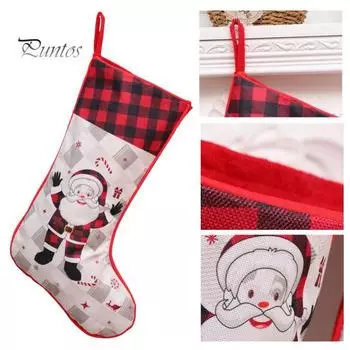 Рождественский чулок в красную и черную клетку, рождественский чулок, подвесной подарочный чулок для праздничного украшения лестницы и каминной полки D