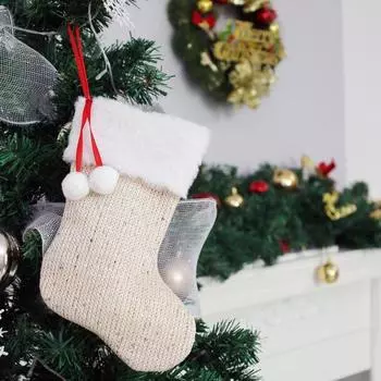 Рождественский чулок, вязаный рождественский чулок, подвесное украшение, держатель для конфет, подарочный держатель для праздничного камина красный