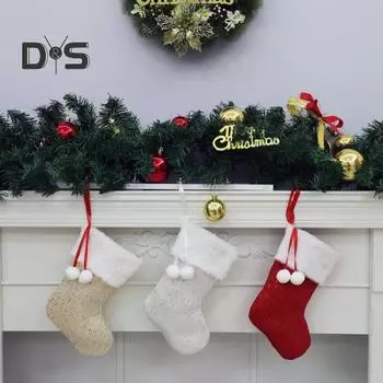 Рождественский чулок, вязаный рождественский чулок, подвесное украшение, держатель для конфет, подарочный держатель для праздничного камина, елка, декор для вечеринки красный