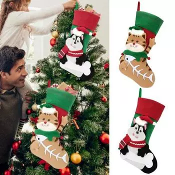 Рождественский чулок Yousheng, большой рождественский чулок для игрушек, подарков, рождественских подвесных украшений с 3D-узорами кошек и собак для декора камина, спальни, дерева A