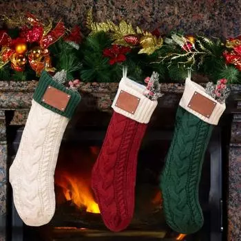 Рождественский чулок Yousheng, большой вязаный подвесной рождественский чулок с заплатками из искусственной кожи, украшение на рождественскую елку для праздничного домашнего декора красный