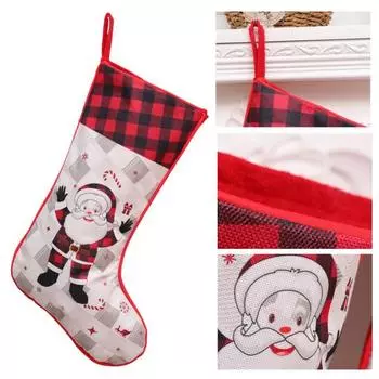 Рождественский чулок Yousheng, красный и черный, клетчатый, рождественский чулок, подвесной подарочный чулок для праздничного украшения лестницы и каминной полки A