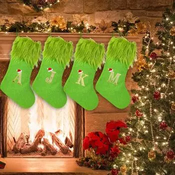 Рождественский чулок Yousheng, подвесной зеленый чулок в виде эльфа, искусственный меховой мешок для сладостей, держатель для конфет, подарочный упаковочный мешочек для рождественского камина, елки, декора D