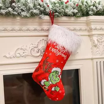 Рождественский чулок Yousheng с шнурком, большой емкости, яркий цветной мультяшный принт, украшение для рождественской елки красный
