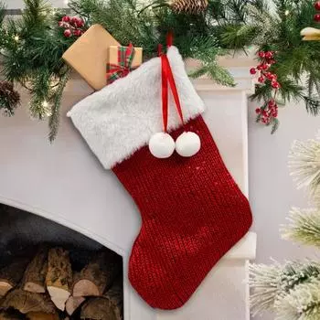 Рождественский чулок Yousheng, вязаный рождественский чулок, подвесное украшение, держатель для конфет, подарочный держатель для праздничного камина, елки, декор для вечеринки белый