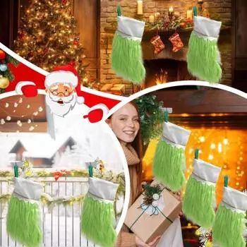 Рождественский чулок Зеленый искусственный мех Рождественские чулки Зеленый Эльф Тематика Камин Подвесной