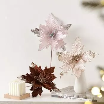 Рождественский цветочный декор, имитация цветов ручной работы, яркие и реалистичные Gold