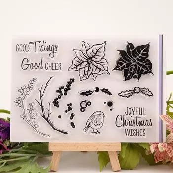 Рождественский цветок птица прозрачный силиконовый штамп печать для DIY скрапбукинг альбом бумажная открытка ветка вишни