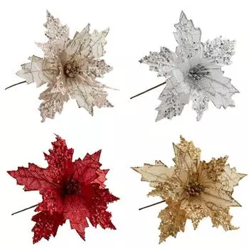 Рождественский цветок пуансеттии размером 25 см. Радостная атмосфера для праздничных случаев. Champagne