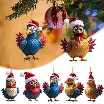 Рождественский цыпленок, мультяшный цыпленок, рождественская елка, подвесное украшение, 2D, плоская акриловая подвеска для окна, двери, рюкзака, автомобиля, декор L