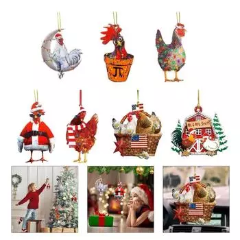 Рождественский цыпленок, украшение, акриловое животное, подвесной кулон для рождественской елки, автомобильный брелок, украшение, подарок на Новый год 2024