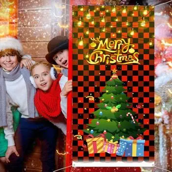 Рождественский декор для дверного покрытия Санта-Клауса, рождественская елка, подвесной фон для входной двери E