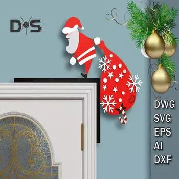 Рождественский декор для угла двери, деревенский деревянный Санта-Клаус, лось, гном, эльф, левая и правая дверная рама, табличка, украшение на край передней двери, праздничное украшение Left