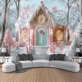 Рождественский декор для вечеринки фоновая ткань рождественский конфетный домик гобелен подходит для фотосъемки дома на открытом воздухе 100x75cm