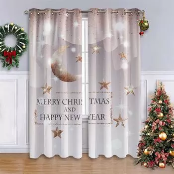 Рождественский декор Луна Звезды Золотые шторы Спальня Балкон Окно Декор Шторы 2 Панели 50W130H(CM)X2PCS&Grommet Top