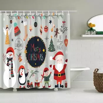 Рождественский декор, занавески для душа, 3D Санта-Клаус, снеговик, лось, дерево, экран для ванны для ванной, водонепроницаемая полиэстеровая занавеска для ванны W90xH180cm