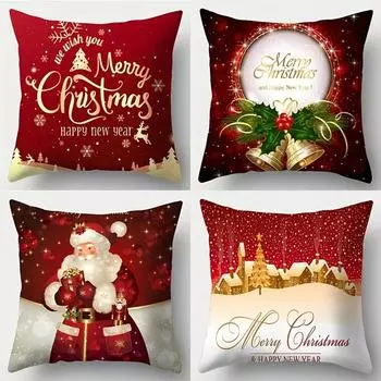 Рождественский декоративный чехол для подушки Счастливого Рождества Санта-Клауса с рисунком колокольчика для гостиной Чехол для подушки для дивана украшение для дома подарок 40x40cm