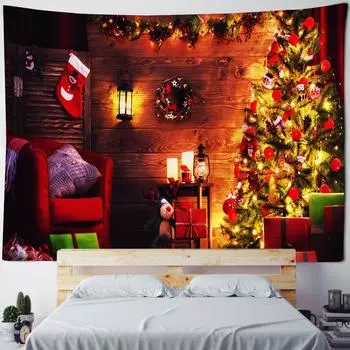 Рождественский декоративный настенный гобелен в сочельник, снежная сцена, украшение для дома, рождественская елка, праздничное украшение для комнаты 90x75cm