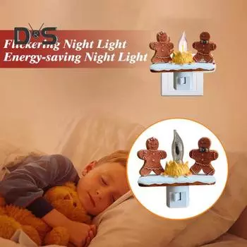 Рождественский декоративный светильник, мерцающий ночник, мягкое свечение, энергосберегающий, простой в использовании, ночник для рождественского декора в помещении US Plug Gingerbread Man