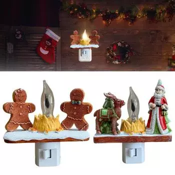 Рождественский декоративный светильник, мерцающий ночник, мягкое свечение, энергосберегающий, простой в использовании, прикроватный светильник US Plug Gingerbread Man