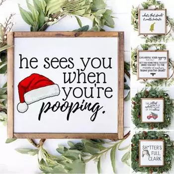 Рождественский декоративный знак, праздничный сезонный настенный декоративный знак, деревянная рамка, рождественский забавный знак для ванной комнаты, баров, клубов, гостиной 15x15cm B