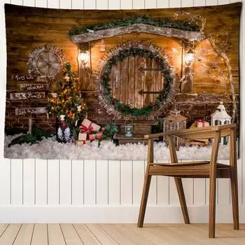Рождественский деревянный дом гобелен настенный Мистическое колдовство Бохо Рождественская елка зимний фон ткань домашний декор 95x70cm