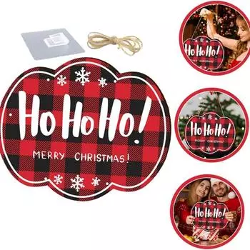 Рождественский деревянный дверной знак, красный клетчатый круглый дизайн, идеально подходит для двери и стены, праздничное приветственное украшение One Size красный