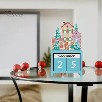 Рождественский деревянный календарь, мультяшный вечный календарь, настольное украшение, простой в использовании рождественский настольный календарь для домашнего офиса синий