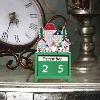 Рождественский деревянный календарь, мультяшный вечный календарь, настольное украшение, простой в использовании рождественский настольный календарь для зелёный