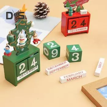 Рождественский деревянный настольный календарь Санта-Клауса, снеговика, оленя, дерева, вечного календаря, деревянного блока для украшения домашнего офиса A красный